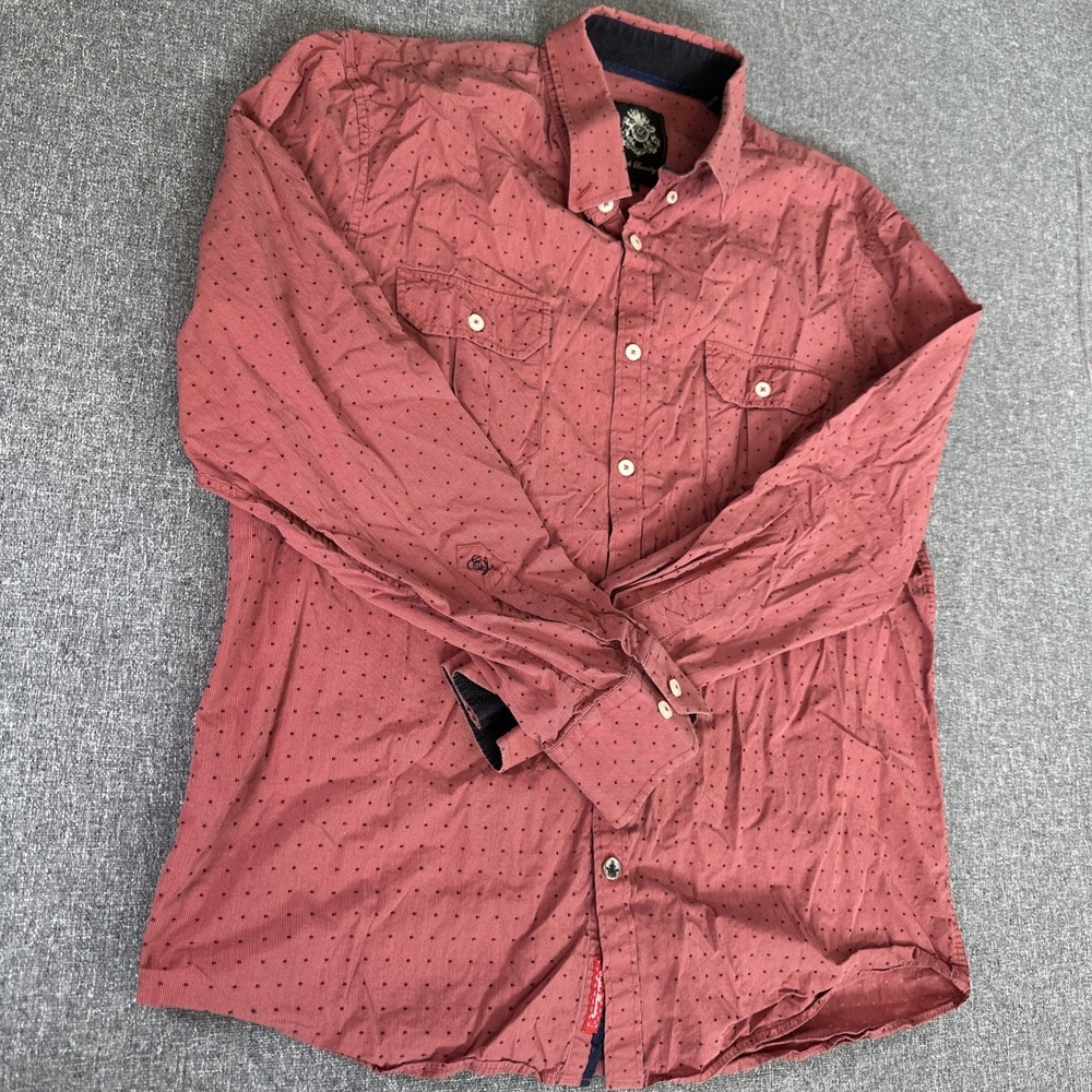 English Laundry Men's L Red Black Dot Long Sleeve Button Down Shirt